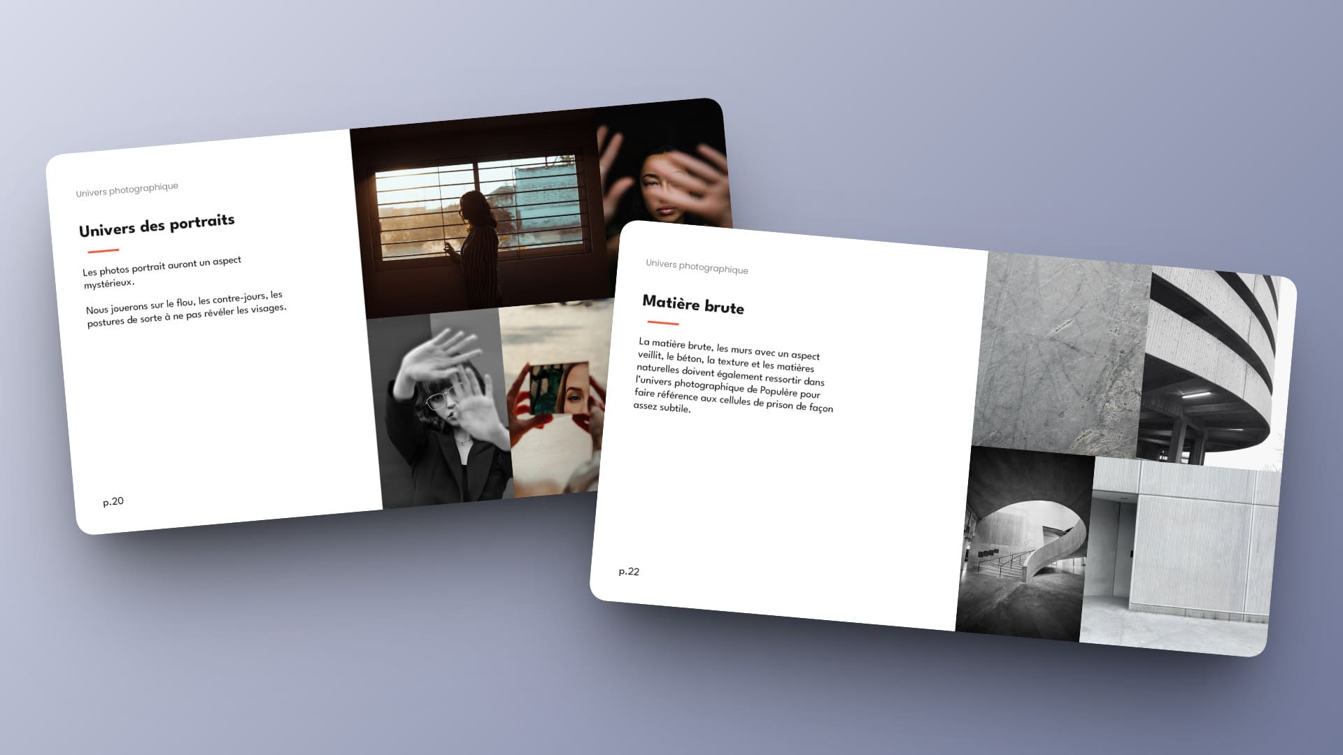 Exemples d'univers photographique dans une charte graphique 