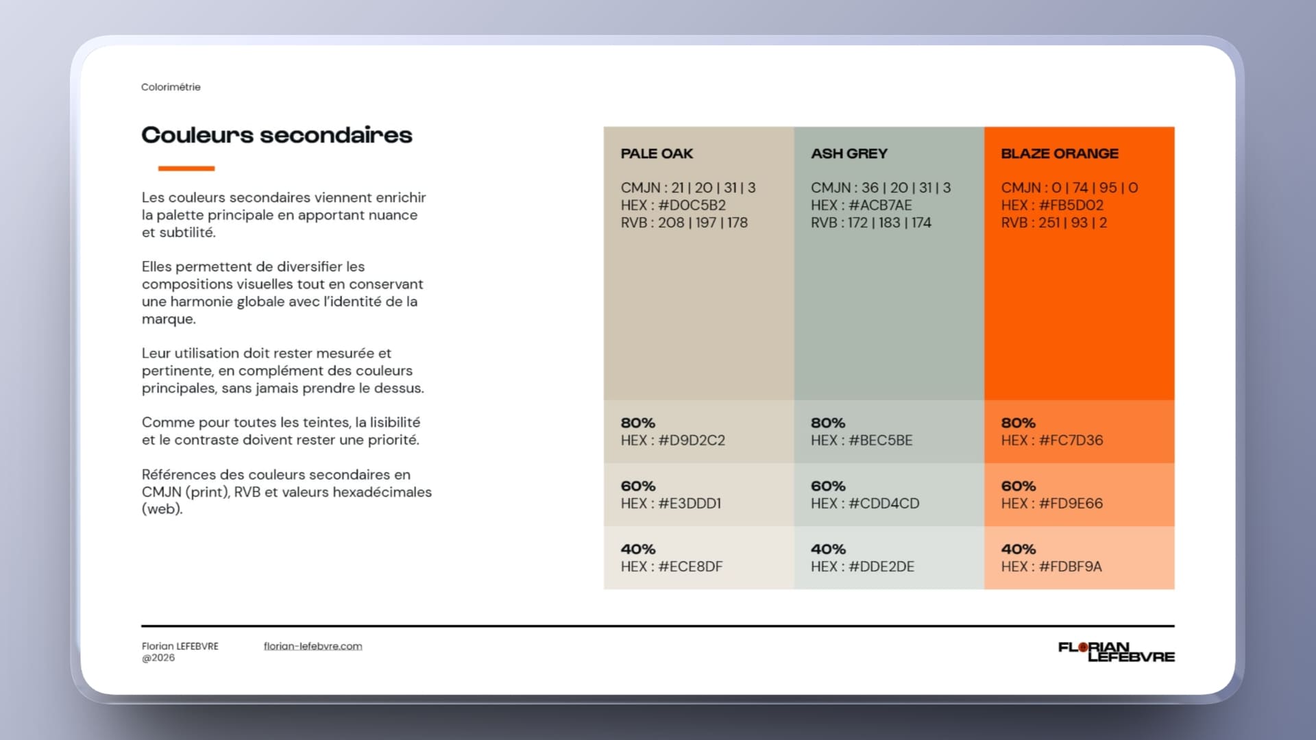 Extrait des nuances de couleurs d'une charte graphique