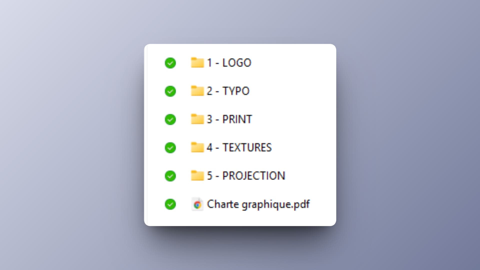 Exemple d'organisation des fichiers dans une charte graphique